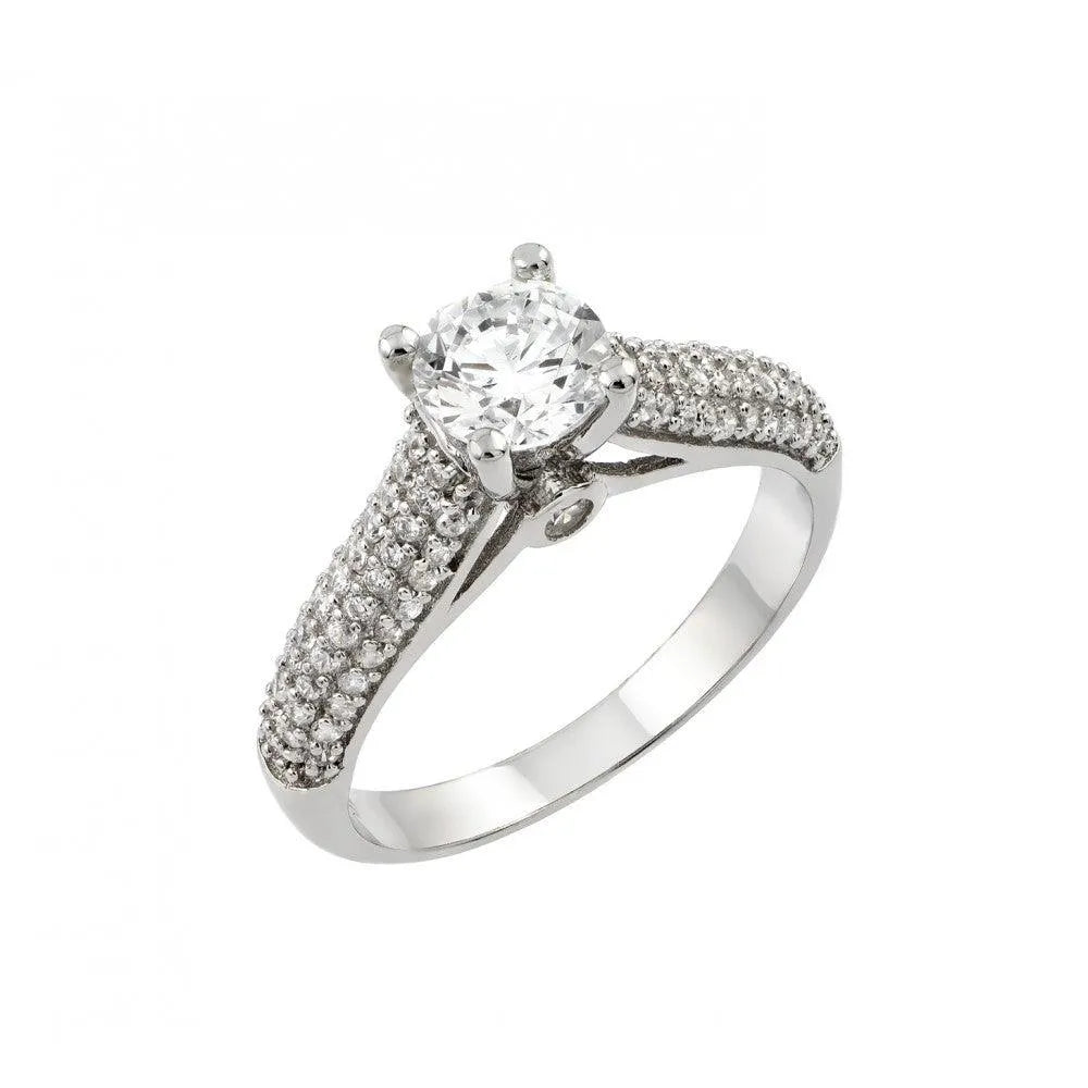 925 Sterling Silver Rhodium Plated Wedding Round Circle CZ Micro Pave Ring