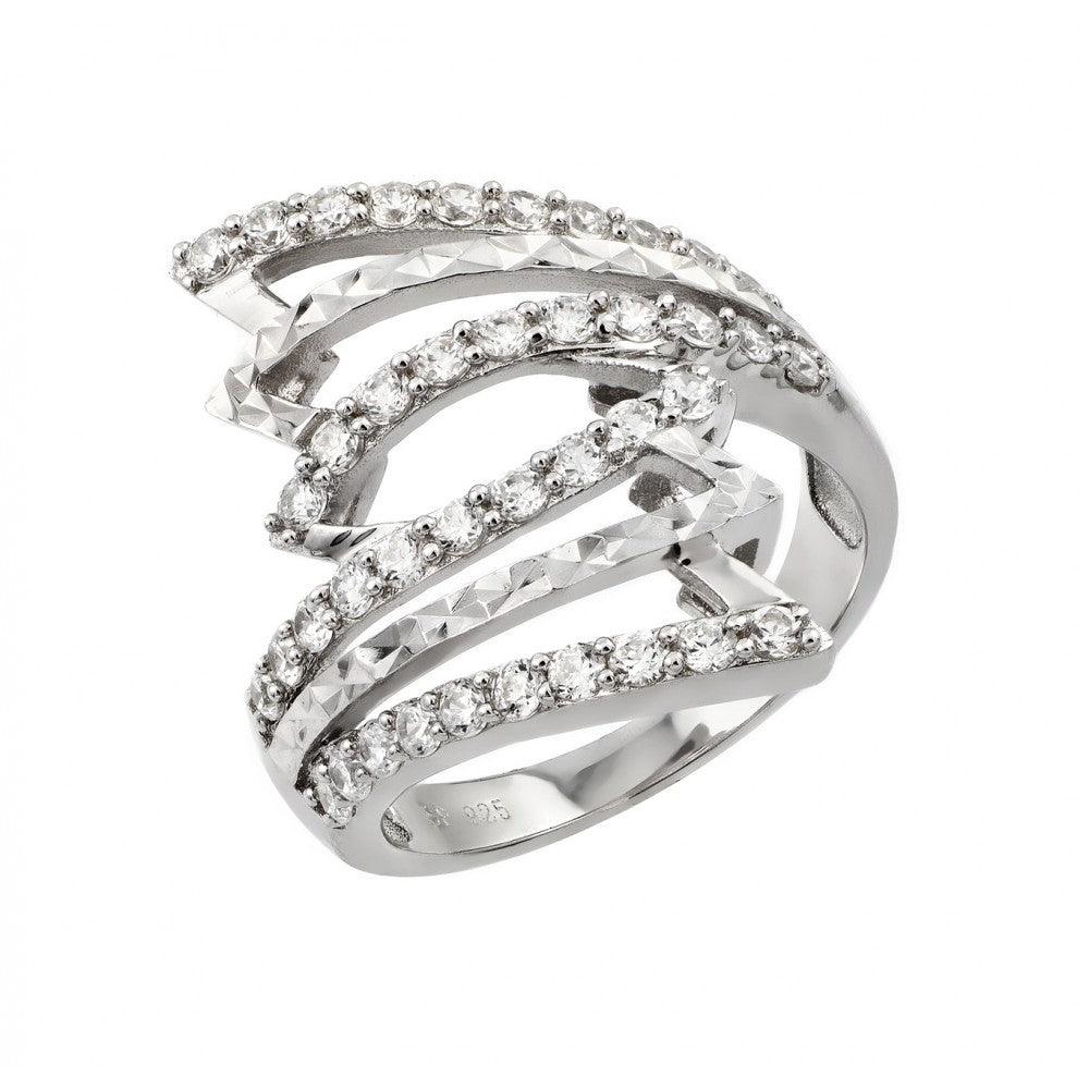 925 Silver Rhodium Plated Inlay Filigree Design CZ Ring