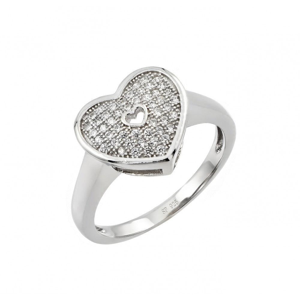 925 Silver Rhodium Plated Micro Pave Heart CZ Ring