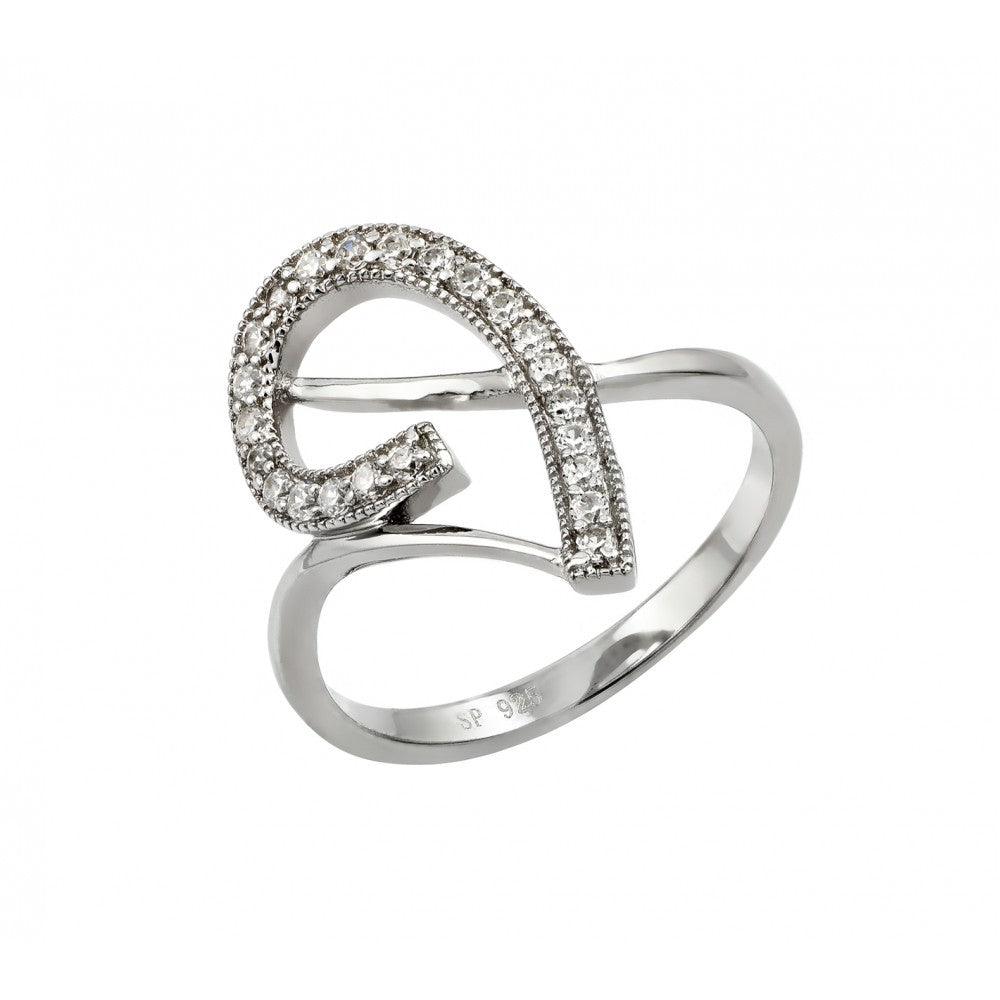 925 Silver Rhodium Plated Clear CZ Inlay Curl Ring