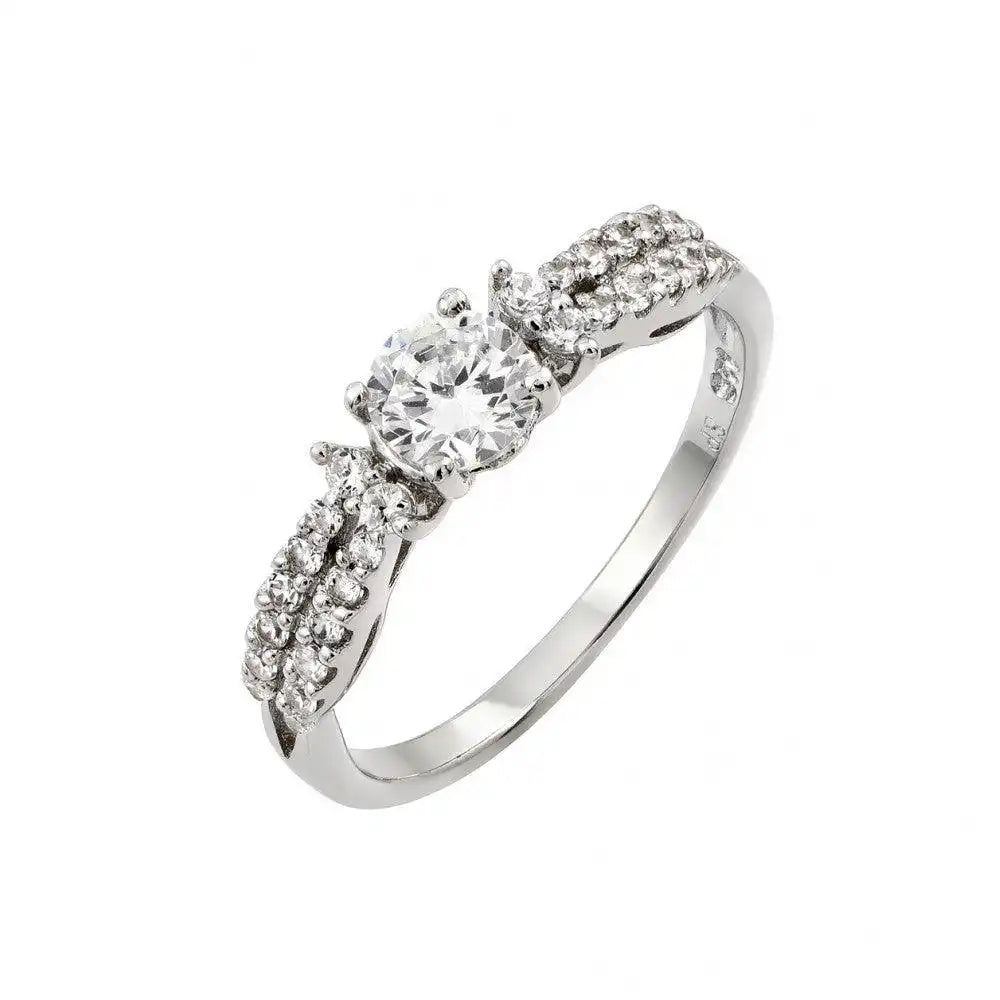 925 Sterling Silver Rhodium Plated Clear Center CZ Inlay Ring