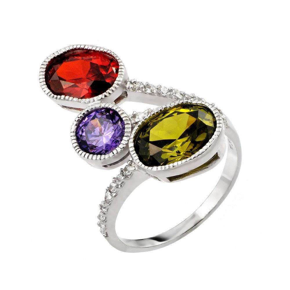 925 Silver Rhodium Plated Multi Colored CZ Ring