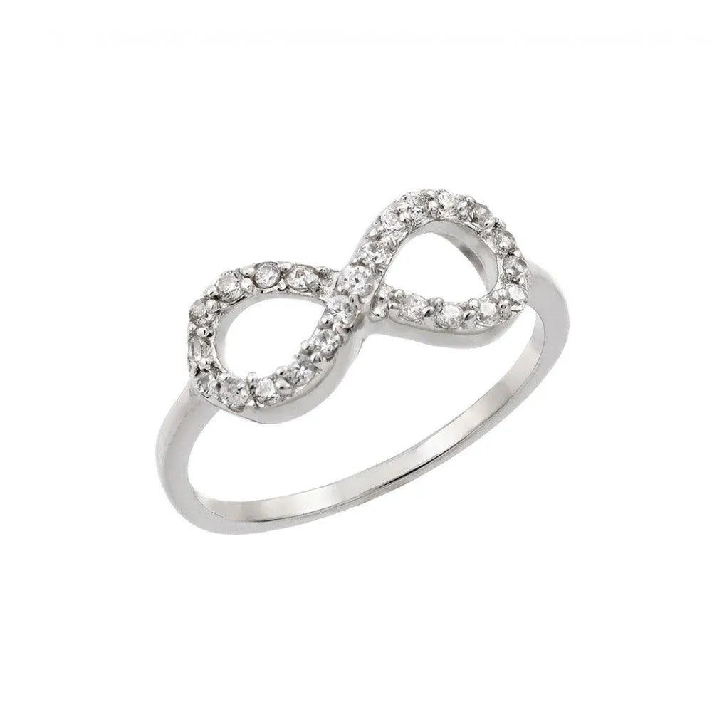 925 Sterling Silve Rhodium Plated Infinity Eight Round Clear CZ Ring