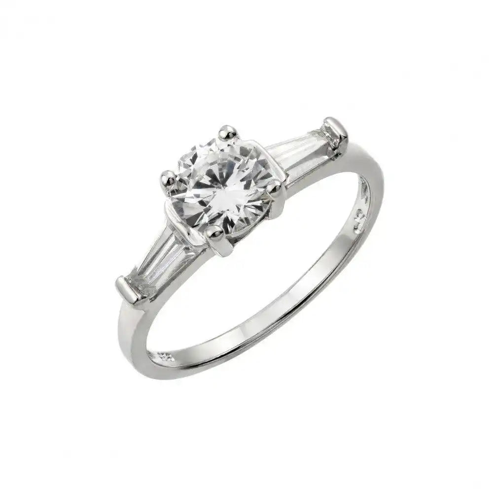 925 Sterling Silver Rhodium Plated Round CZ Ring
