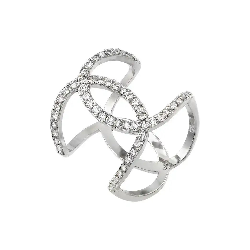 925 Sterling Silver Rhodium Plated Knotted CZ Ring