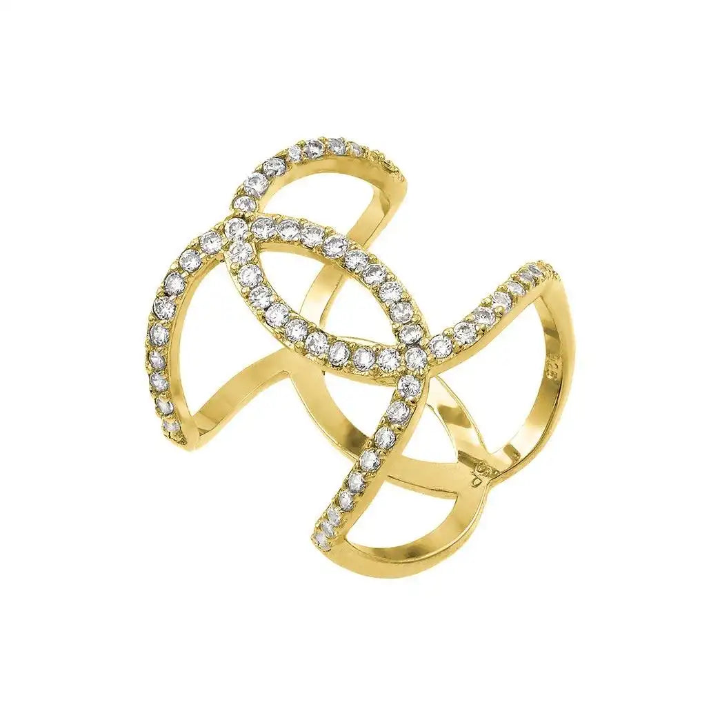 925 Sterling Silver Gold Plated Knotted CZ Ring