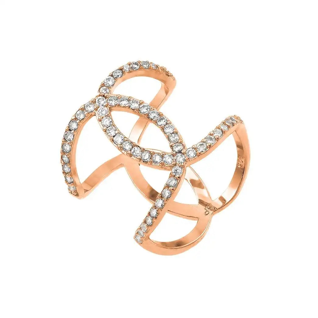 925 Sterling Silver Rose Gold Plated Knotted CZ Ring