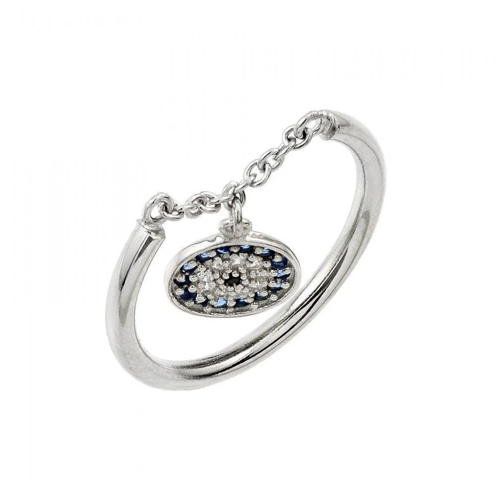 925 Silver Rhodium Plated Evil Eye Link Ring