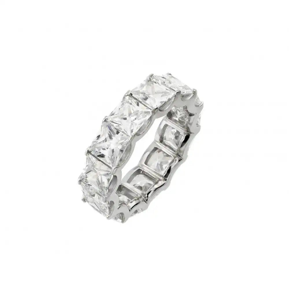 925 Sterling Silver Rhodium Plated Eternity Square Clear CZ Ring