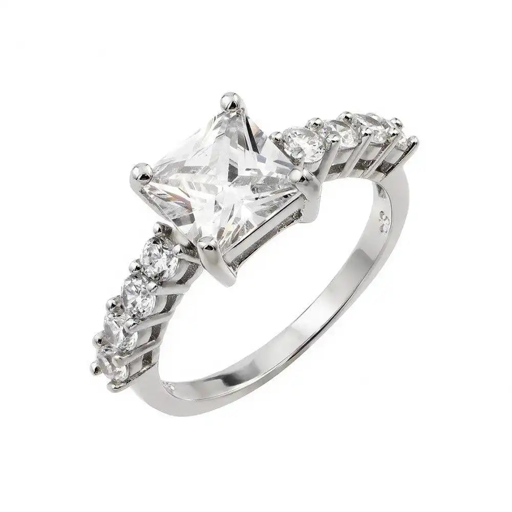 925 Sterling Silver Rhodium Plated CZ Ring
