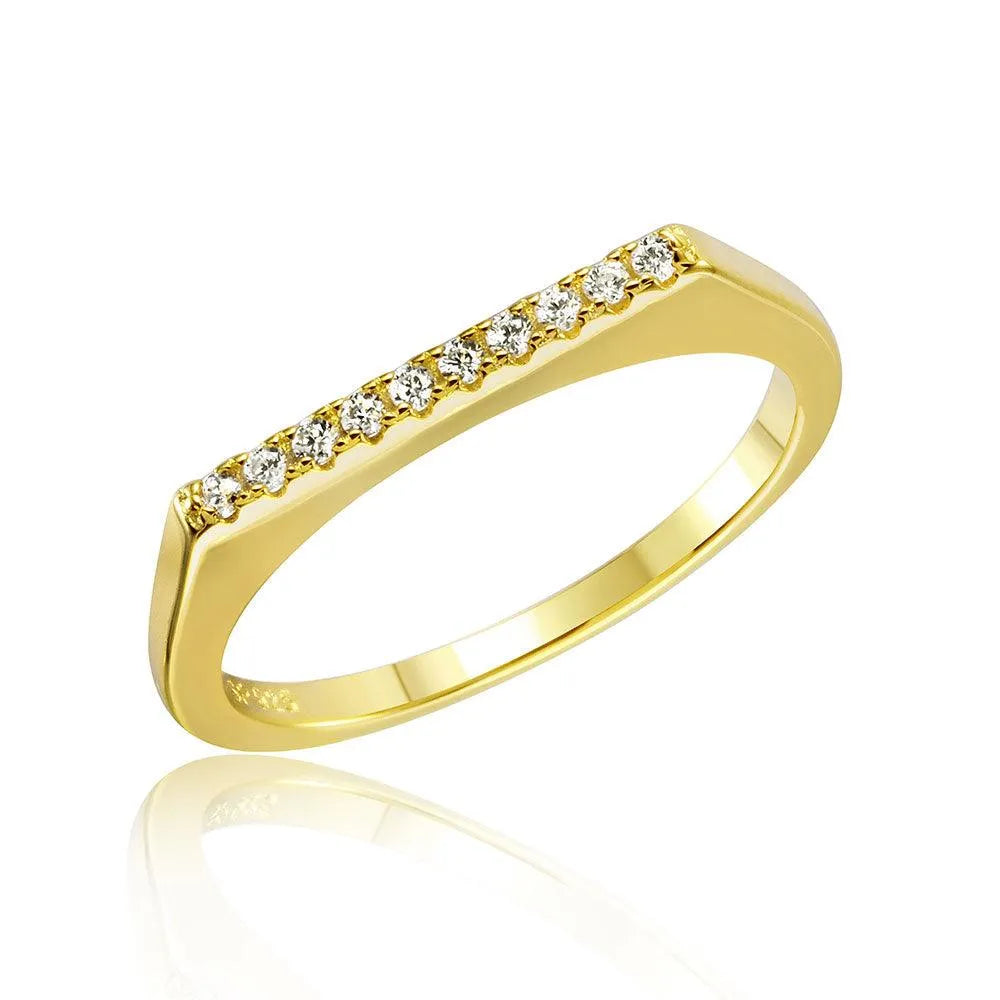 925 Sterling Silver Gold Plated Stackable Flat Top CZ Ring