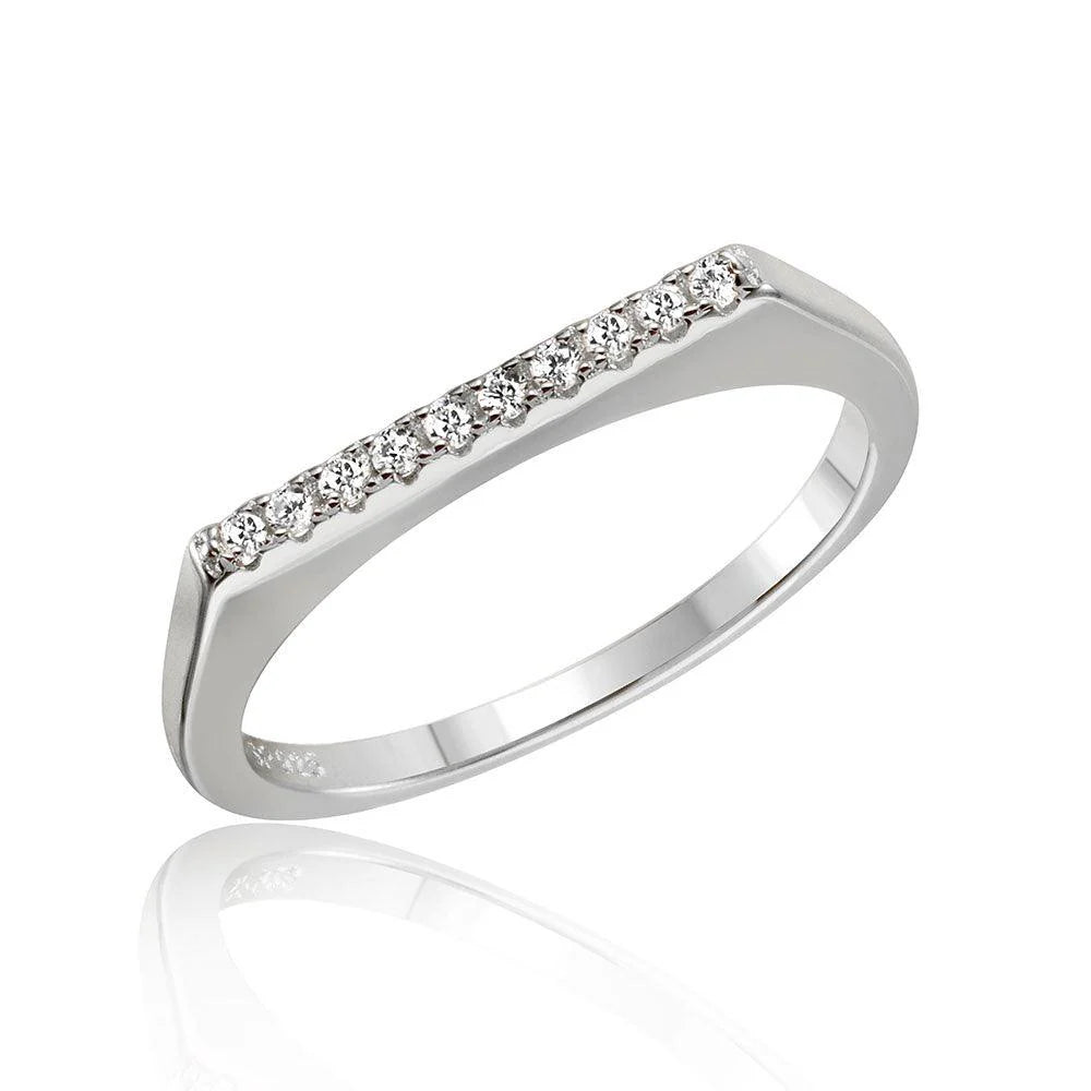 925 Sterling Silver Rhodium Plated Stackable Flat Top CZ Ring