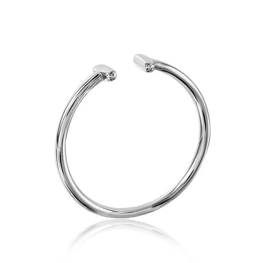 925 Sterling Silver Rhodium Plated Plain Open T Ring