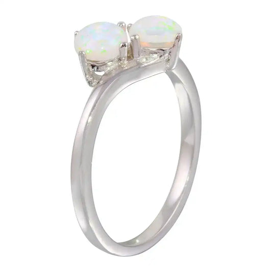925 Sterling Silver Rhodium Plated Twin CZ Opal Ring