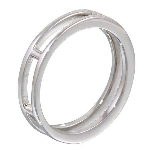 925 Sterling Silver Rhodium Plated Two Row Ring with CZ