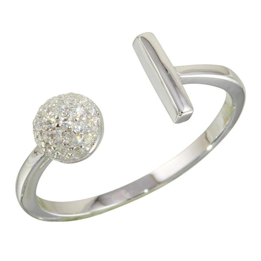 925 Silver Rhodium Plated Open Bar and Half Circle Ring with CZ