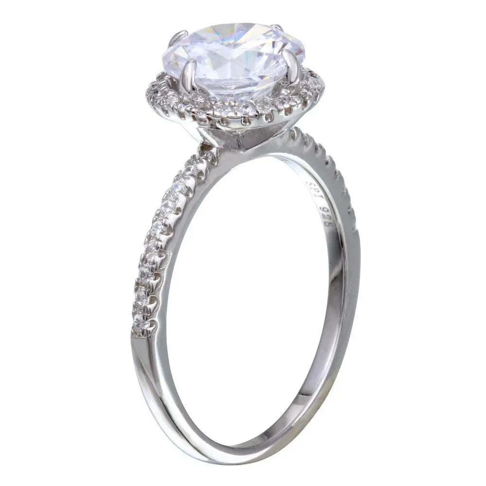925 Sterling Silver Rhodium Plated Round CZ Stone Ring