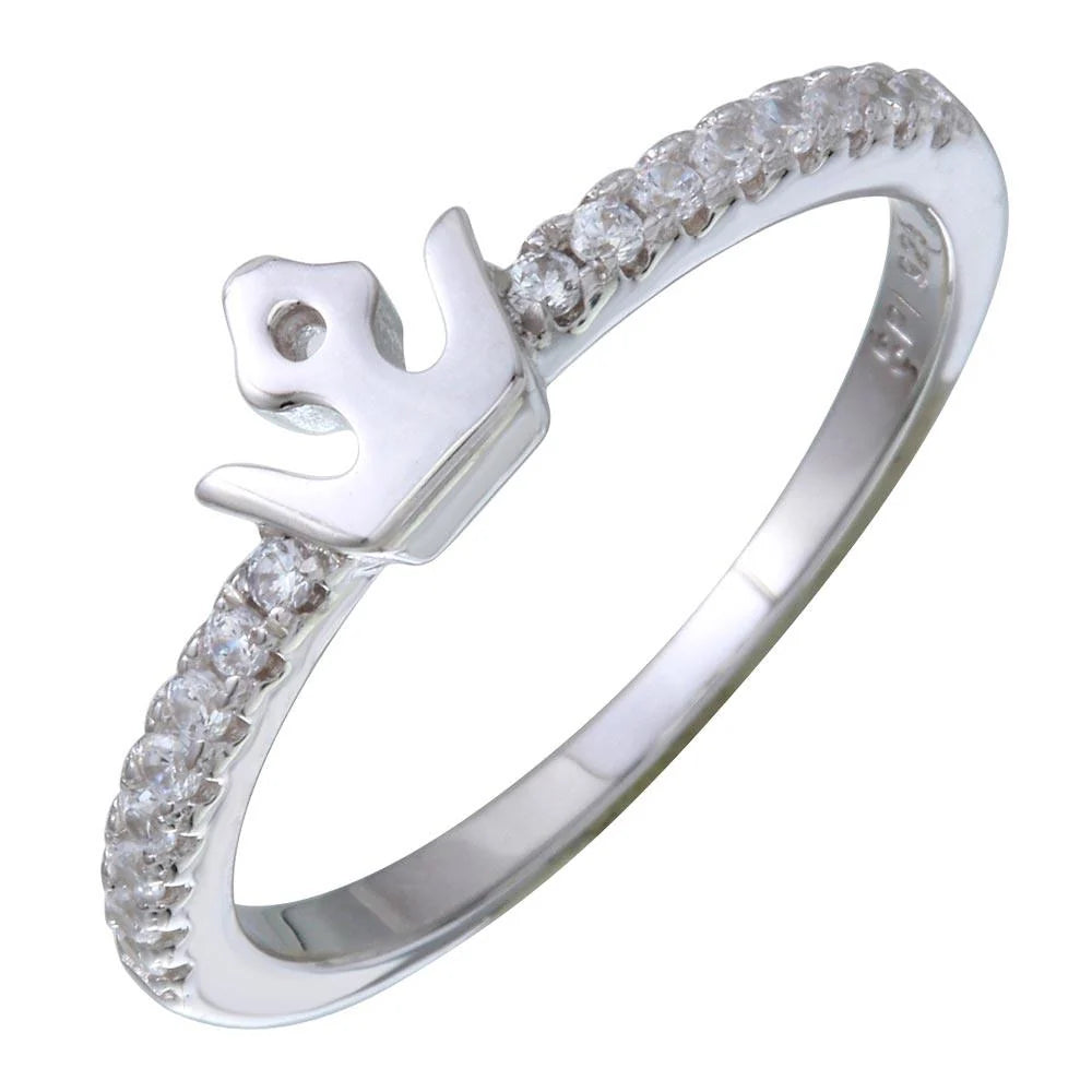 925 Sterling Silver Rhodium Plated Mini Crown Ring with CZ