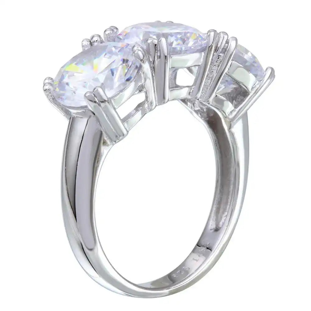 925 Sterling Silver Rhodium Plated 3 CZ Stone Ring