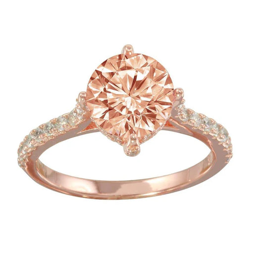 925 Sterling Silver Rose Gold Plated Pink CZ Ring