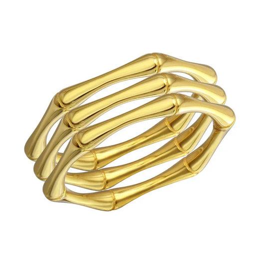 925 Sterling Silver Gold Plated Tri Bamboo Stackable Ring