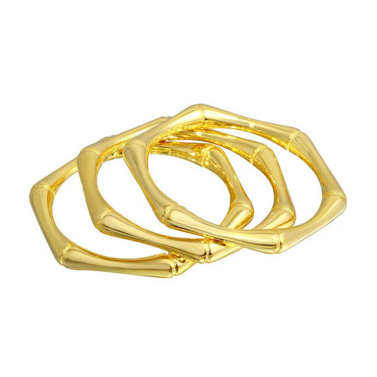 925 Sterling Silver Gold Plated Tri Bamboo Stackable Ring