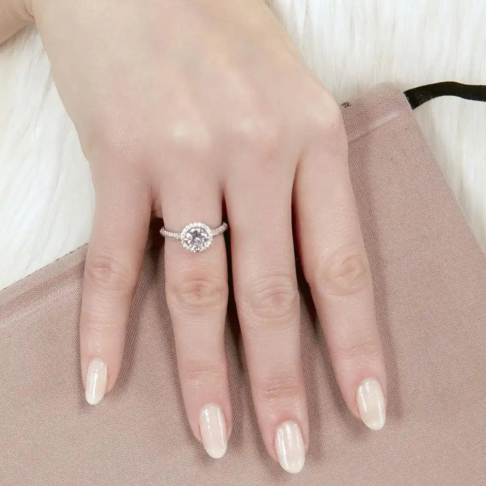 925 Sterling Silver Rhodium Plated Halo CZ Bridal Ring