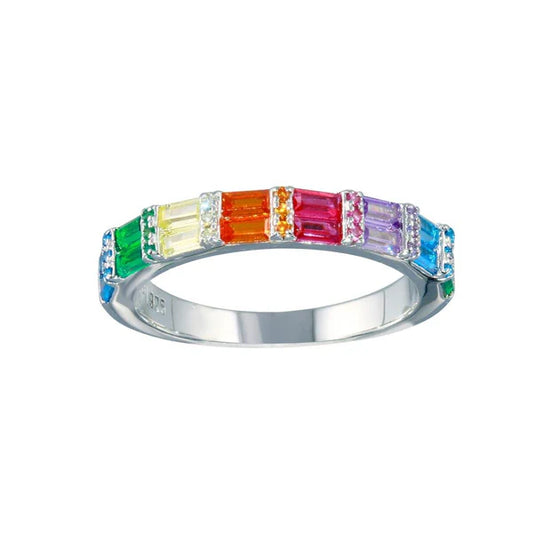 925 Sterling silver Rhodium Plated Multi Color Half Eternity CZ Ring