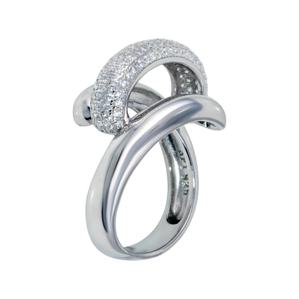 925 Sterling Silver Rhodium Plated Clear Micro Pave CZ Twist Ring