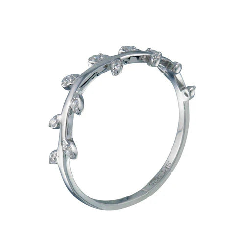 925 Sterling Silver Rhodium Plated Vine CZ Ring