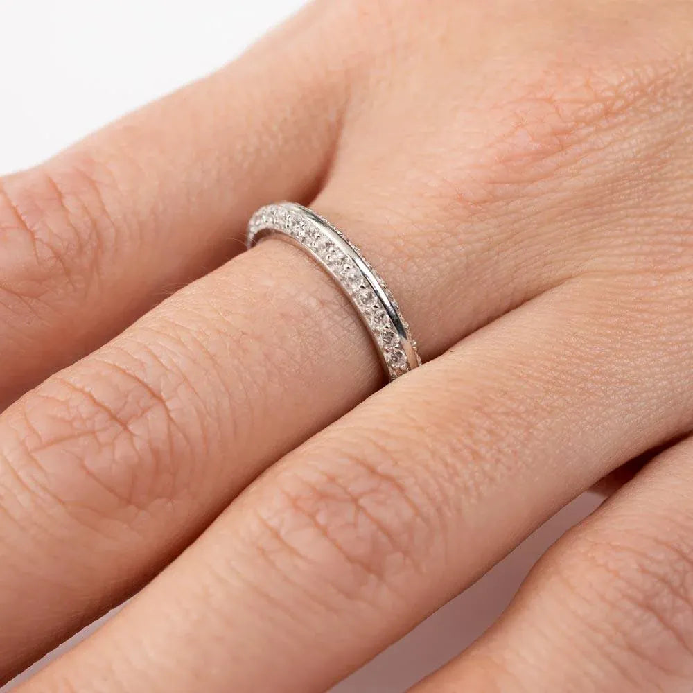 925 Sterling Silver Rhodium Plated Eternity Pave CZ Ring