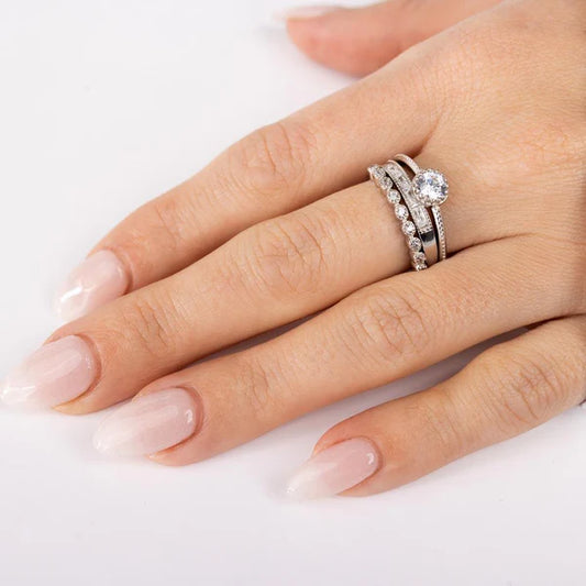 925 Sterling Silver Rhodium Plated CZ Stackable Ring Set