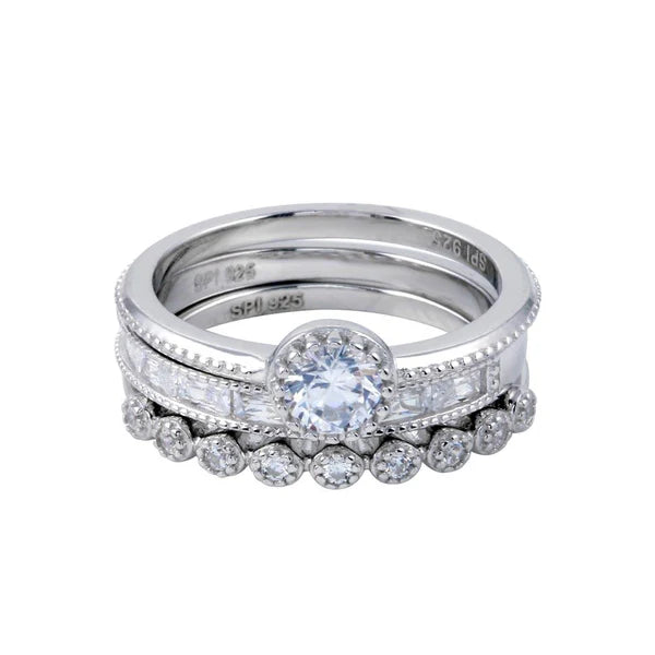 925 Sterling Silver Rhodium Plated CZ Stackable Ring Set