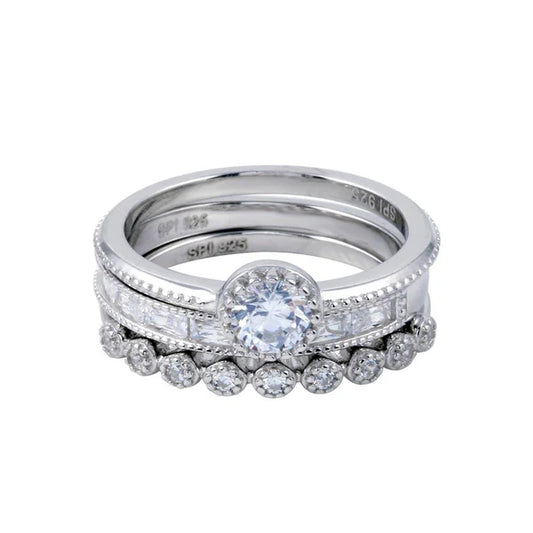 925 Sterling Silver Rhodium Plated CZ Stackable Ring Set