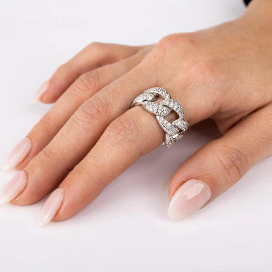 925 Sterling Silver Rhodium Plated Curb Design Link Ring 9.8mm