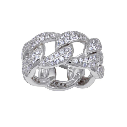 925 Sterling Silver Rhodium Plated Curb Design Link Ring 9.8mm