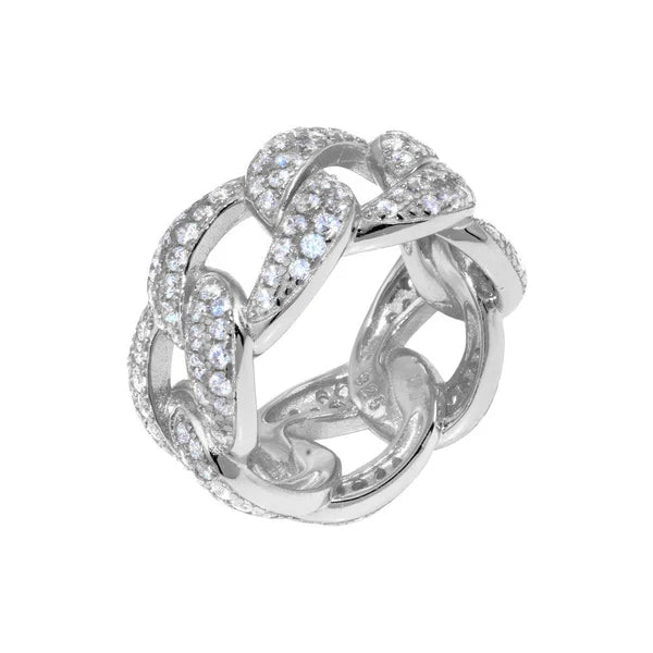 925 Sterling Silver Rhodium Plated Curb Design Link Ring 9.8mm