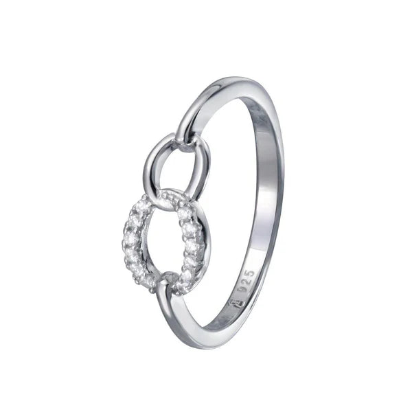 925 Sterling Silver Rhodium Plated Small Open Oval Link Clear CZ Ring