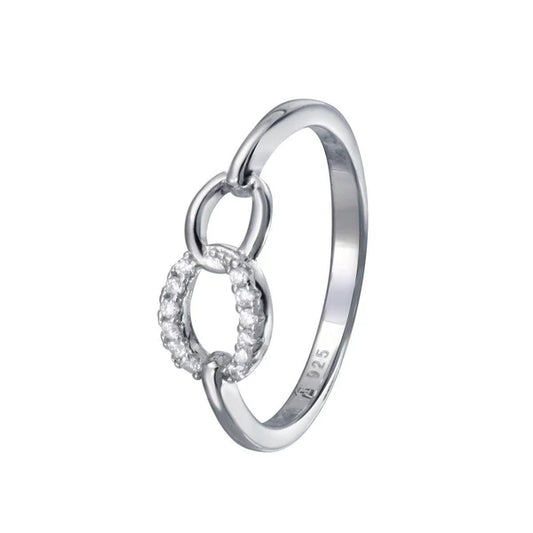 925 Sterling Silver Rhodium Plated Small Open Oval Link Clear CZ Ring