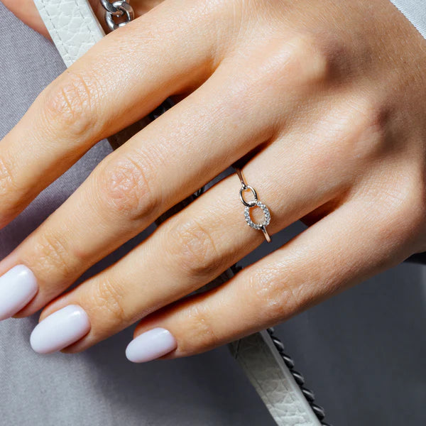 925 Sterling Silver Rhodium Plated Small Open Oval Link Clear CZ Ring