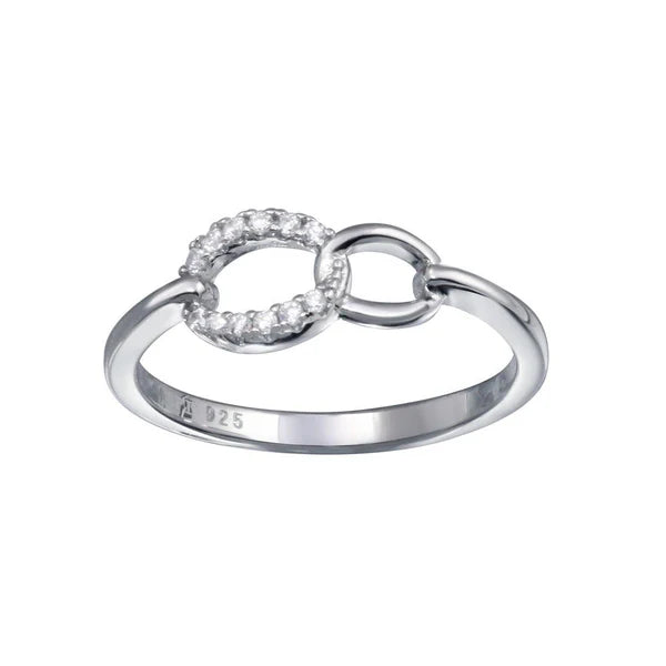 925 Sterling Silver Rhodium Plated Small Open Oval Link Clear CZ Ring