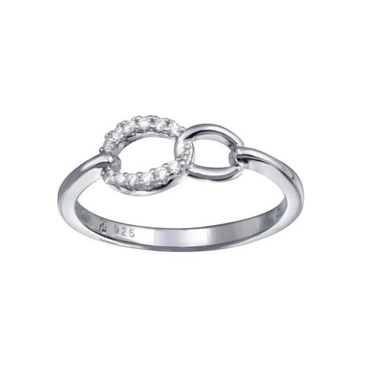 925 Sterling Silver Rhodium Plated Small Open Oval Link Clear CZ Ring