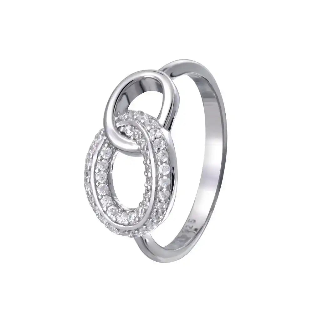 925 Sterling Silver Rhodium Plated Open Oval Link Clear CZ Ring
