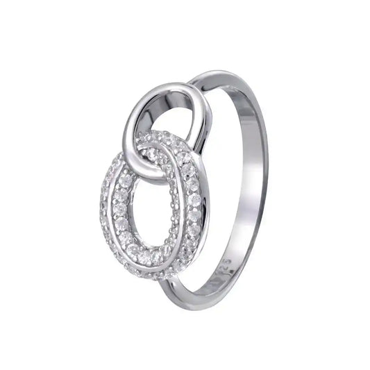 925 Sterling Silver Rhodium Plated Open Oval Link Clear CZ Ring