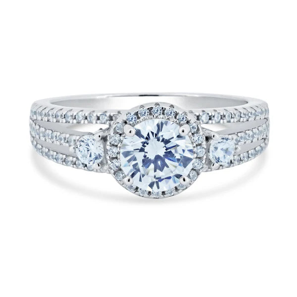 925 Sterling Silver Rhodium Plated Engagement CZ Encrusted Ring