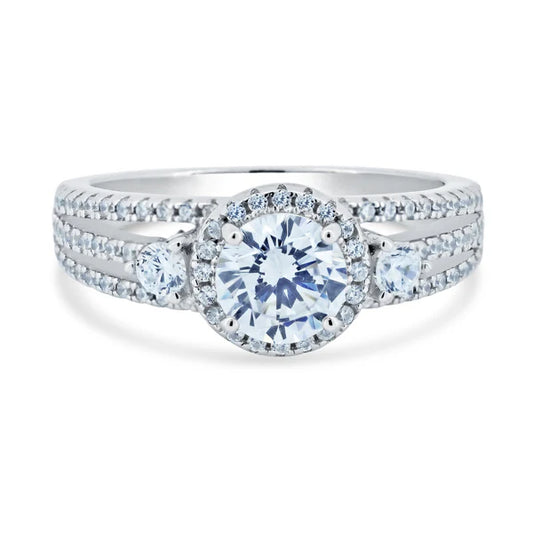 925 Sterling Silver Rhodium Plated Engagement CZ Encrusted Ring
