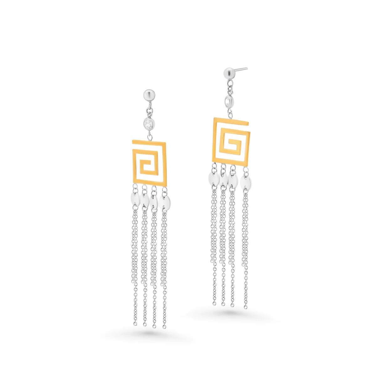 925 Sterling Silver Clearance-Gold & Rhodium plated Greek Key Multi Strand Dangle Earring and Pendant set