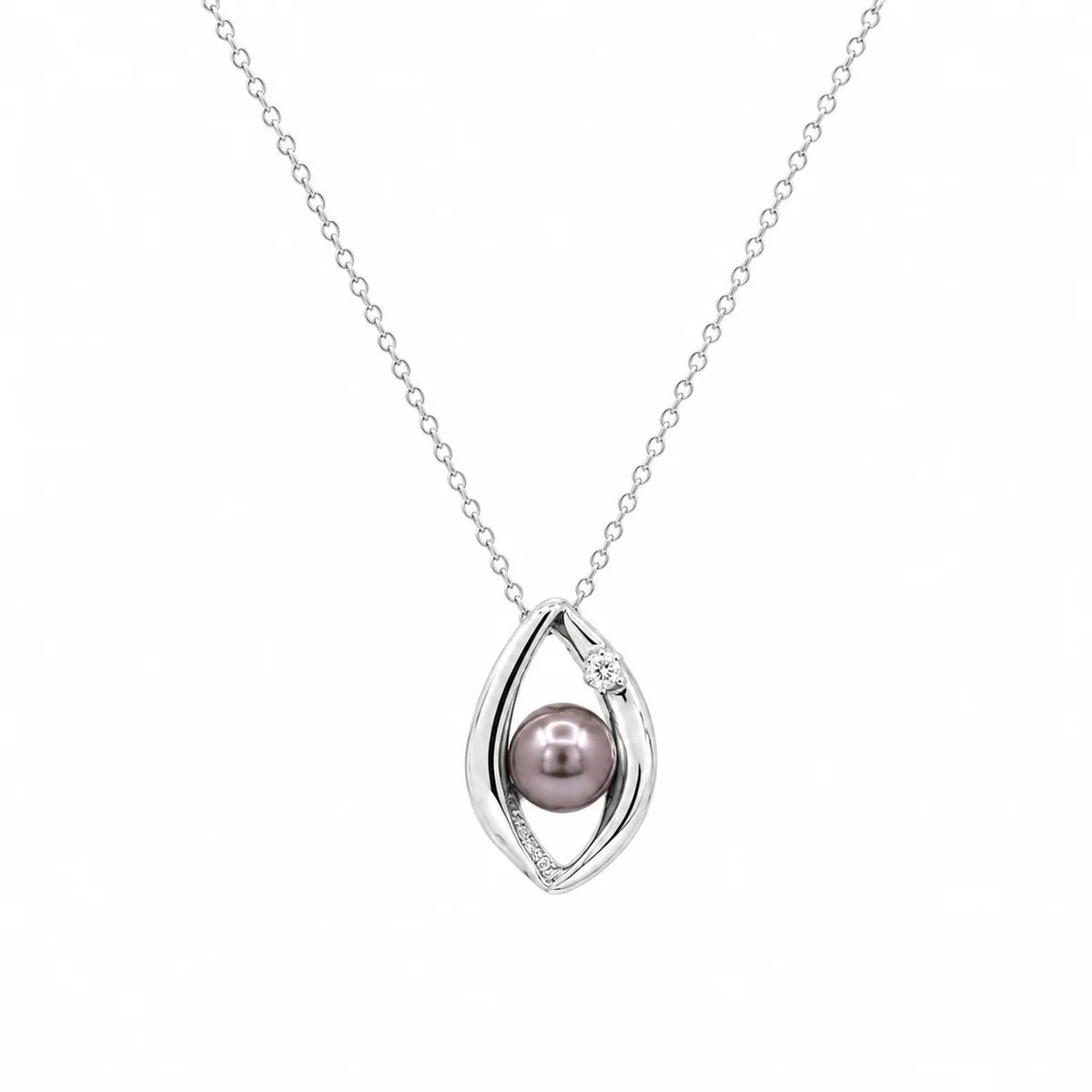 925 Sterling Silver Rhodium Plated Open Teardrop Center Black Pearl Stud Set
