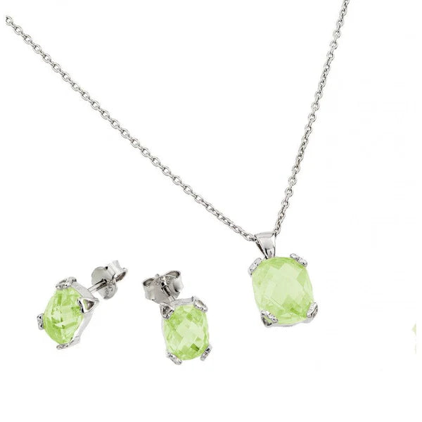 925 Sterling Silver Rhodium Plated Birthstone CZ Stud Earring and Necklace Set
