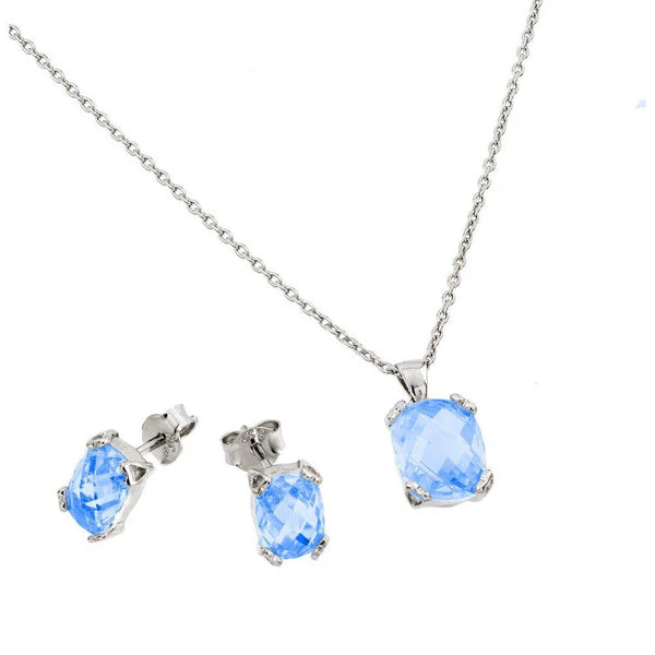 925 Sterling Silver Rhodium Plated Birthstone CZ Stud Earring and Necklace Set